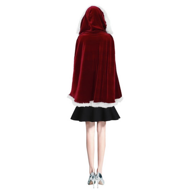 Holiberty Halloween Christmas Costumes Velvet Hooded Cloak Red Robe Mrs Santa Claus Costume Cape Xmas Fancy Dress Cloak for Women Girls - Image 4